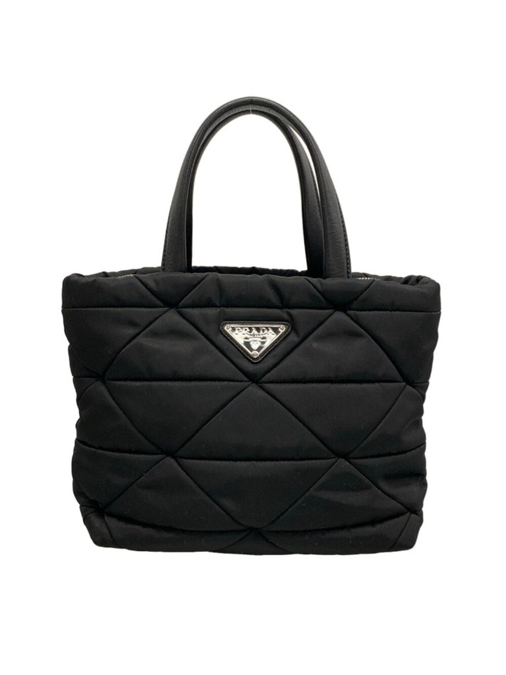 Prada Handbag Padded Tote Black Triangle Quilted Leather